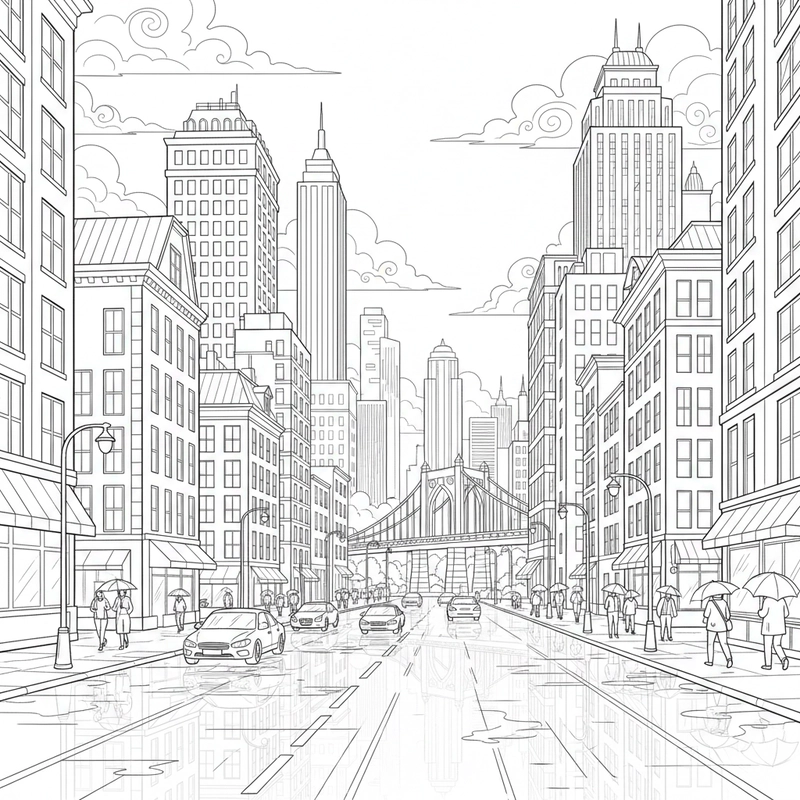 Hình tô màu phố chợ đông đúc