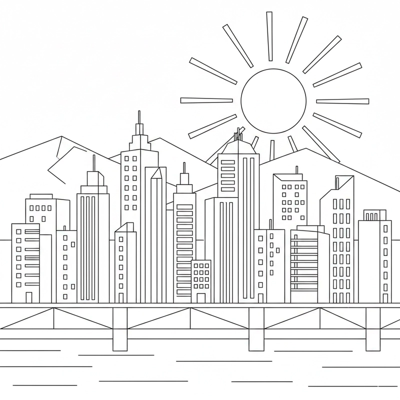 Hình tô màu phố thị về ban ngày