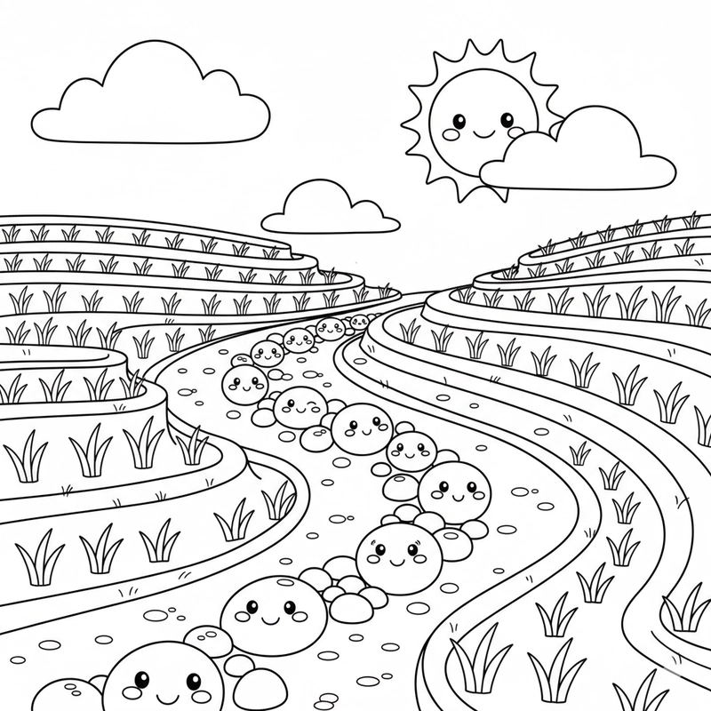 Hình tô màu phong cảnh ruộng bậc thang