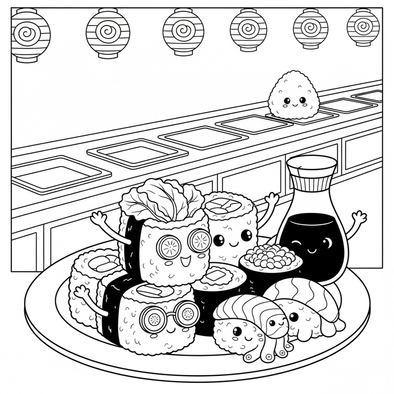 Hình tô màu sushi đáng yêu