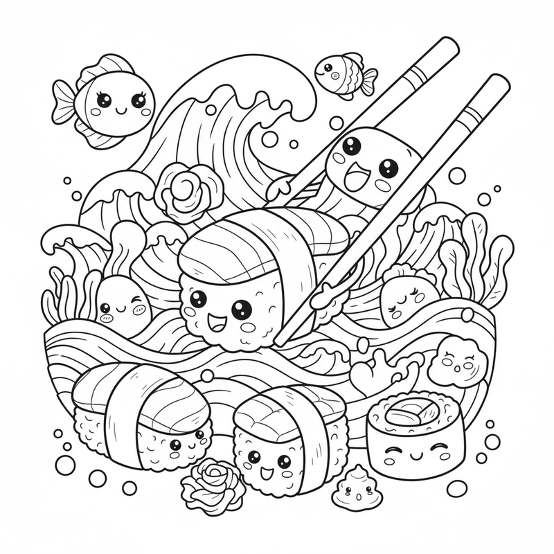 Hình tô màu sushi sinh động