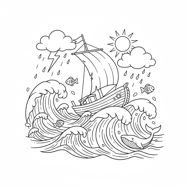 Hình tô màu tàu chạy sóng