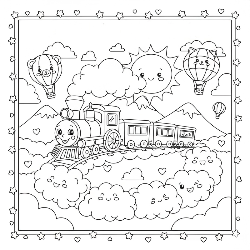 Hình tô màu tàu hỏa nhiều toa