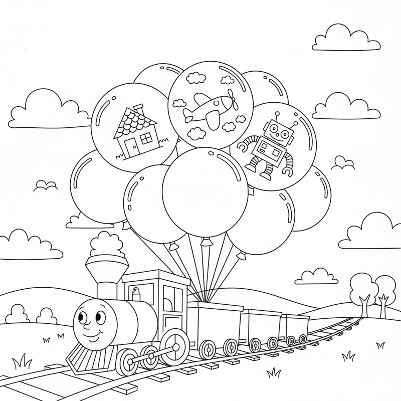 Hình tô màu tàu hỏa vui vẻ