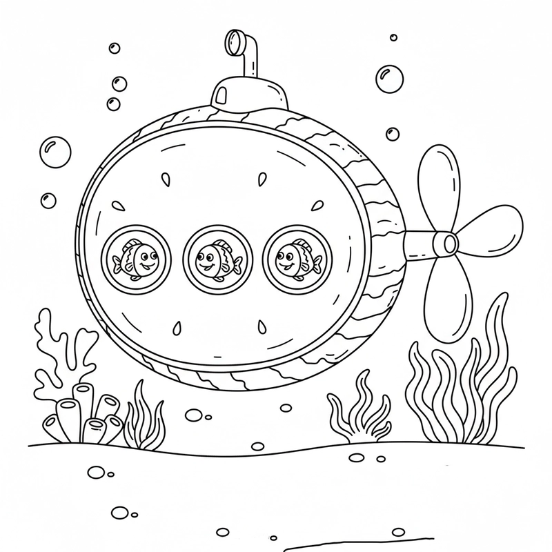 Hình tô màu tàu ngầm dưa hấu