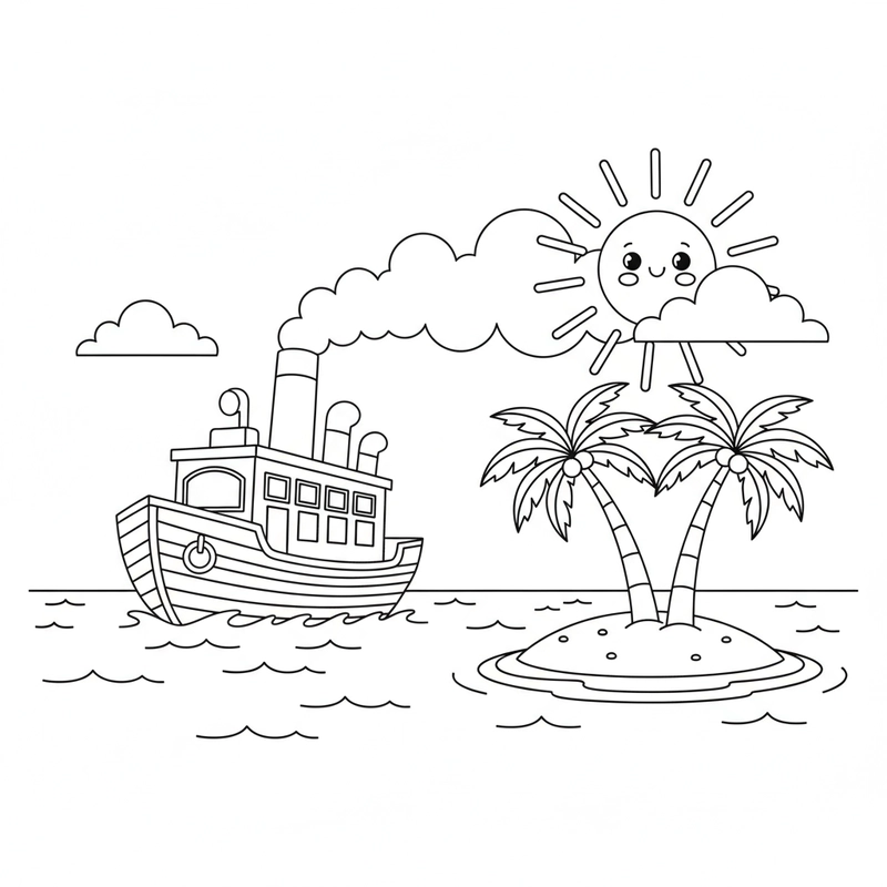 Hình tô màu tàu nhỏ xinh