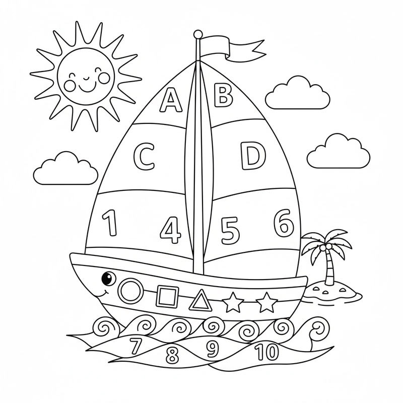 Hình tô màu thuyền buồm đang ra khơi