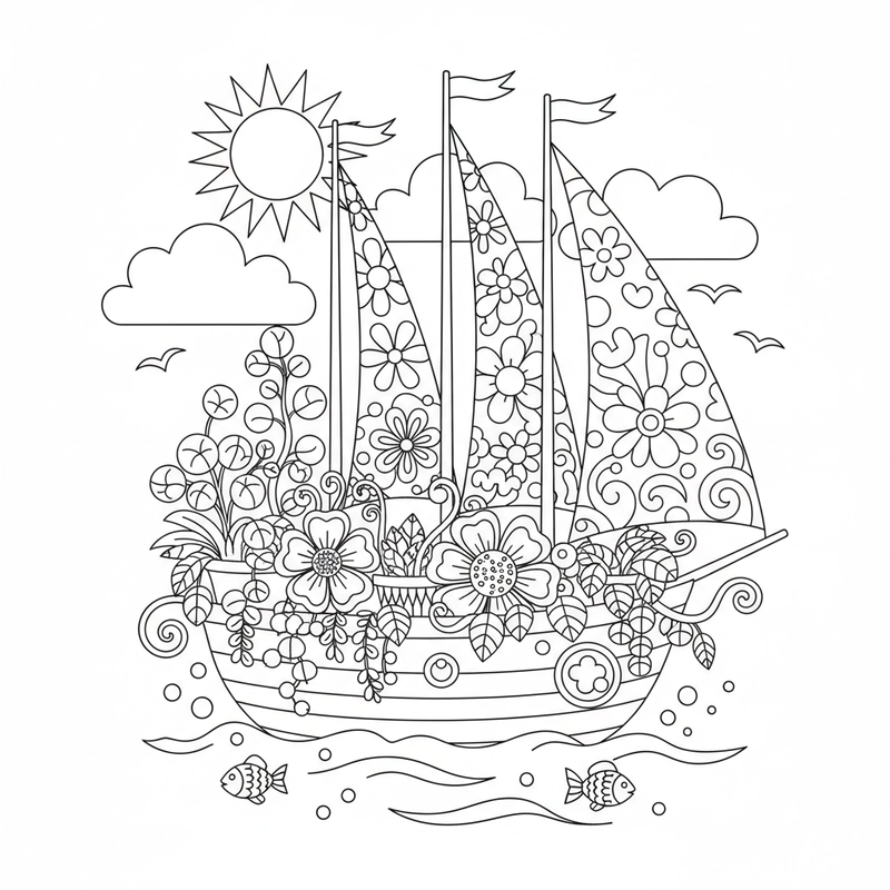 Hình tô màu thuyền buồm đẹp tải miễn phí