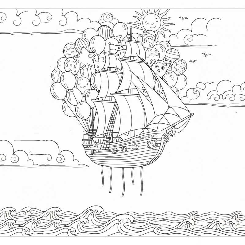 Hình tô màu thuyền buồm đẹp và dễ tô