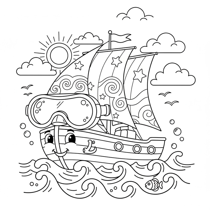 Hình tô màu thuyền buồm giúp bé thư giãn
