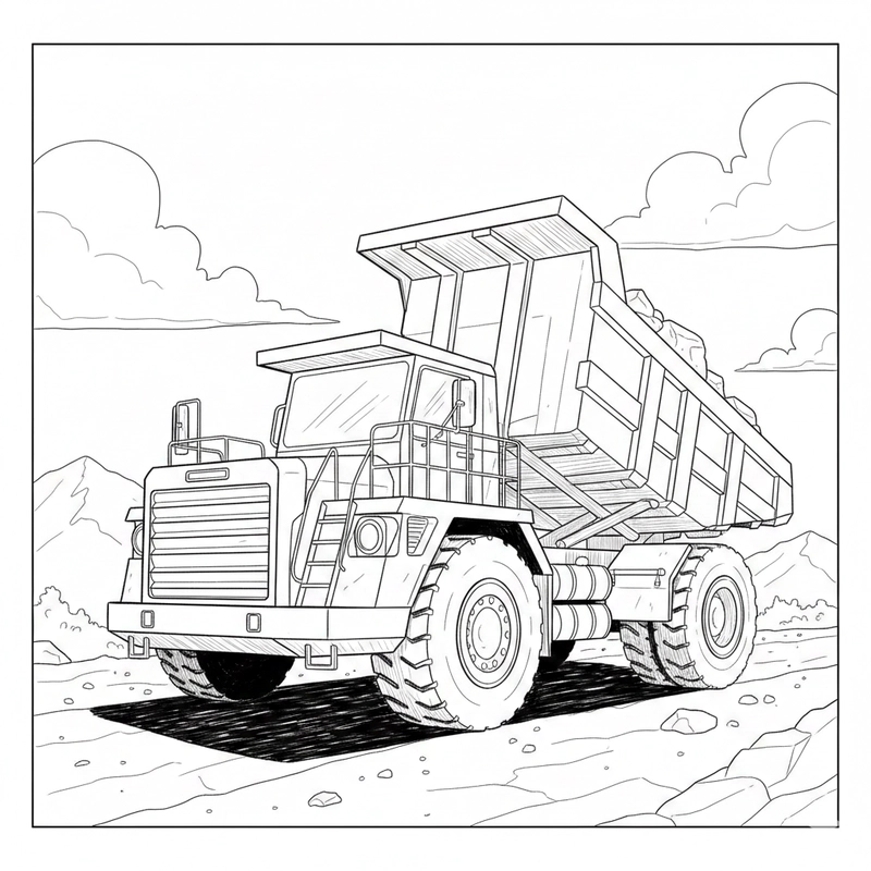 Hình tô màu xe ben vui nhộn phù hợp trẻ em