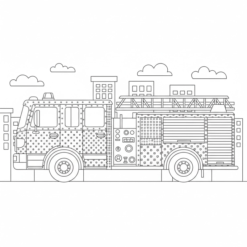 Hình tô màu xe cứu hỏa có thang