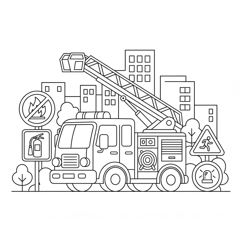 Hình tô màu xe cứu hỏa dễ thương