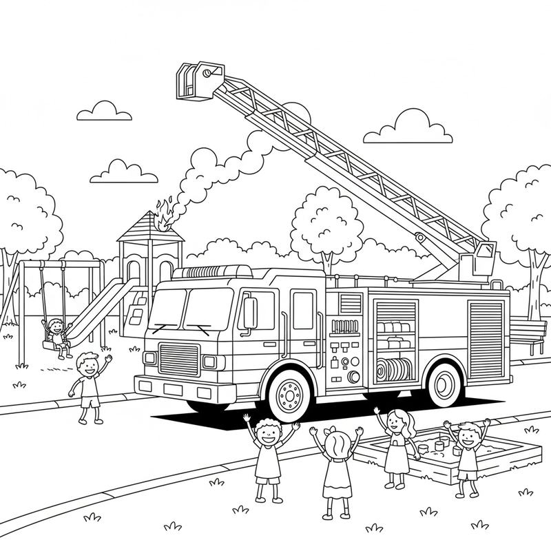 Hình tô màu xe cứu hỏa ngộ nghĩnh