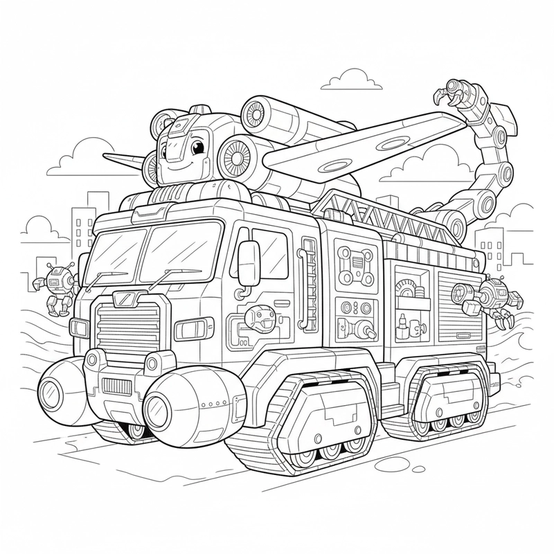 Hình tô màu xe cứu hỏa rực rỡ