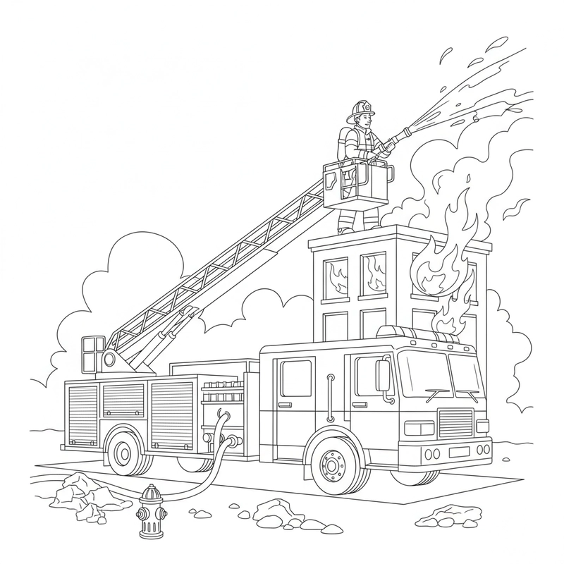Hình tô màu xe cứu hỏa và lính