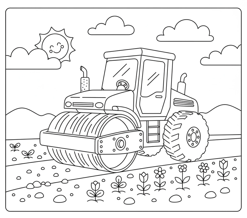 Hình tô màu xe lu to đẹp