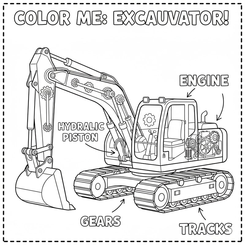 Hình tô màu xe máy xúc vui nhộn