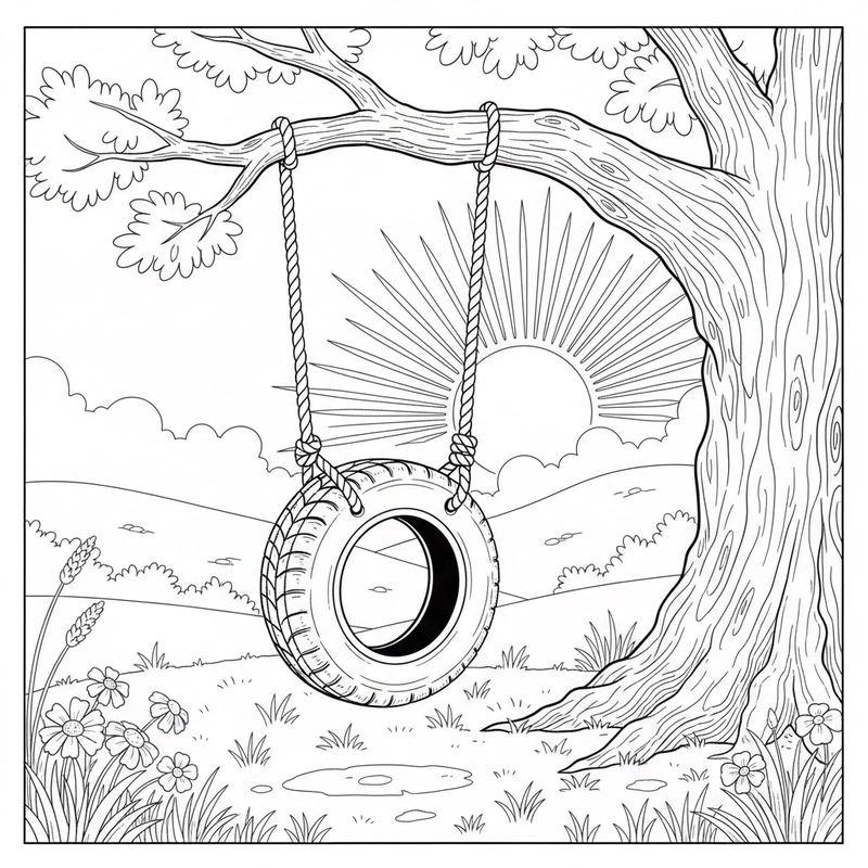 Hình tô màu xích đu đơn giản mà đẹp