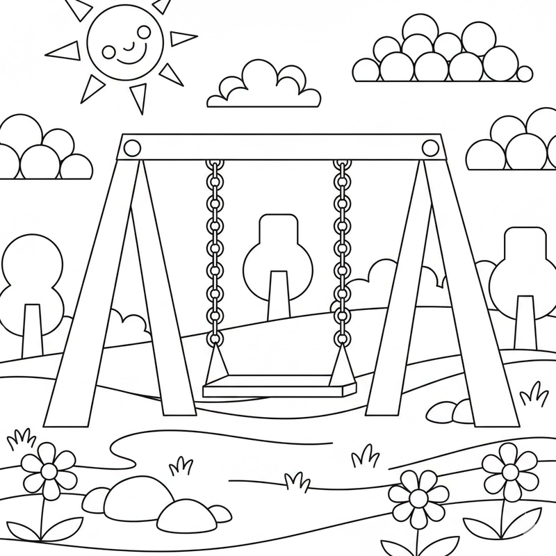 Hình tô màu xích đu nhẹ nhàng cho bé