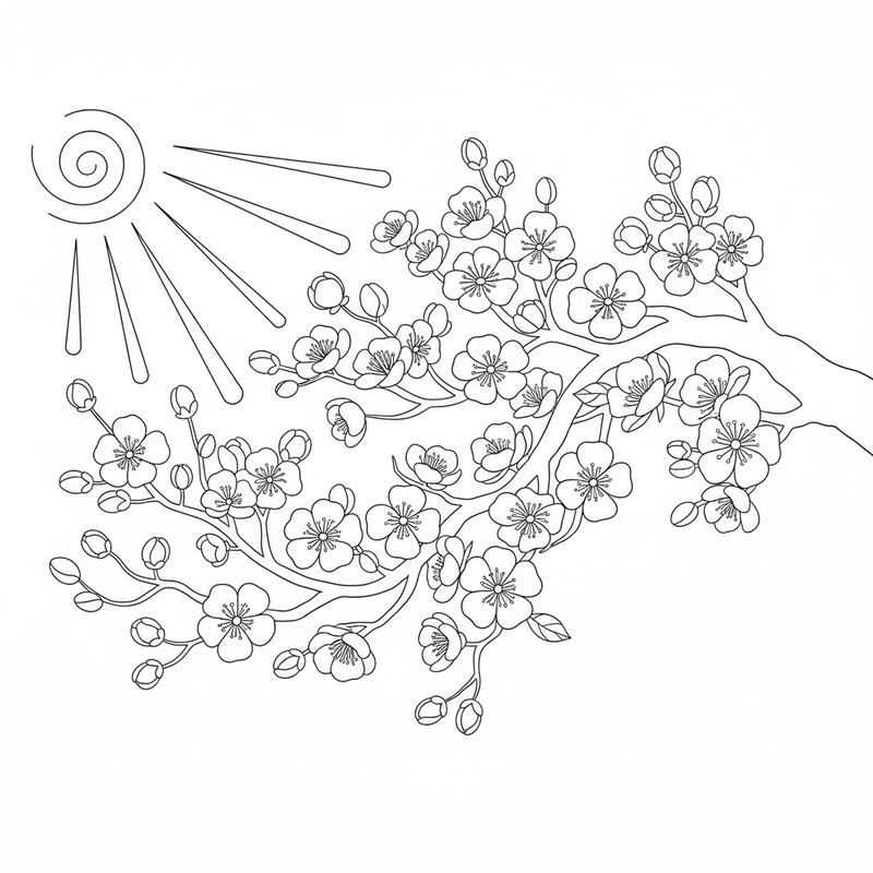 Hình tranh tô màu hoa mai đẹp mắt