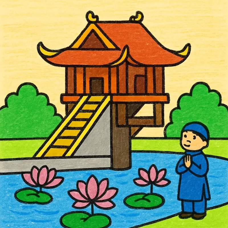 Hình vẽ Chùa Một Cột nét cơ bản