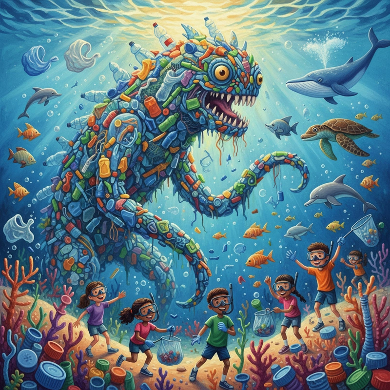 Hình vẽ đại dương xanh cho bài học bảo vệ thiên nhiên