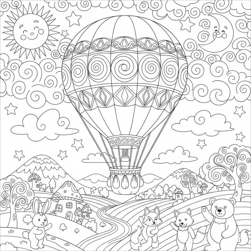 Hình vẽ khinh khí cầu tô màu