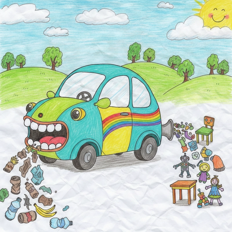 Hình vẽ ô tô mơ ước mang phong cách trẻ thơ