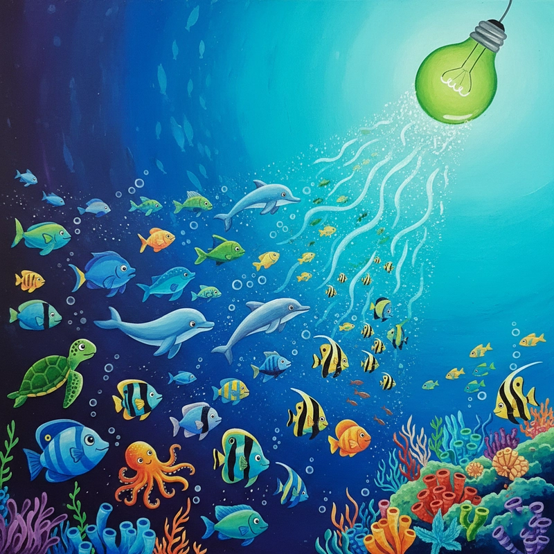 Hình vẽ sinh vật biển trong thông điệp giữ gìn môi trường