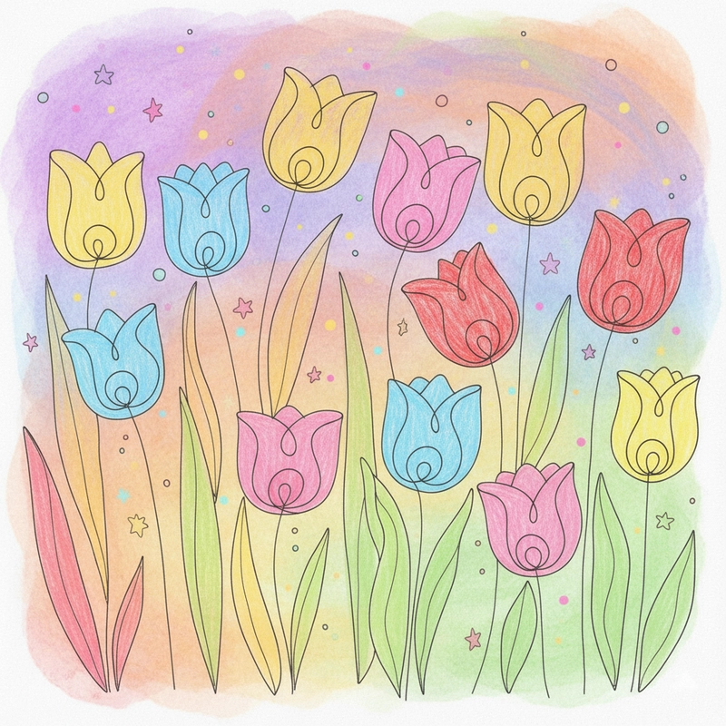 Hình vẽ vườn tulip nhẹ nhàng