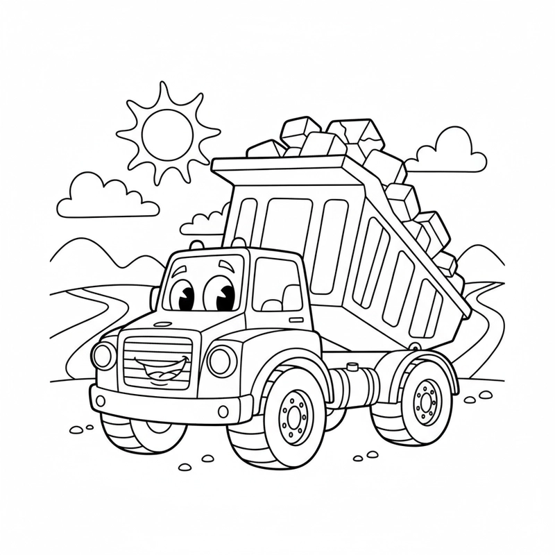 Hình xe ben tô màu giúp bé làm quen phương tiện