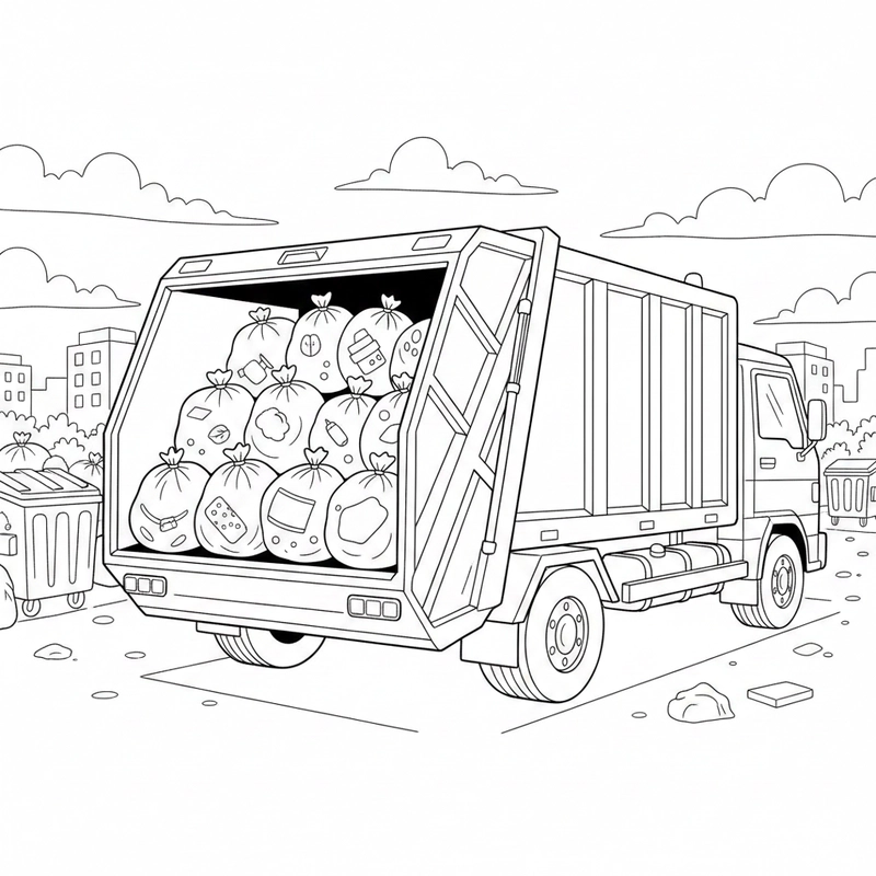 Hình xe chở rác cho bé tô màu sáng tạo