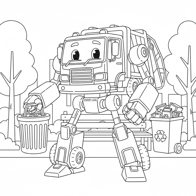 Hình xe chở rác tô màu dễ in rõ nét