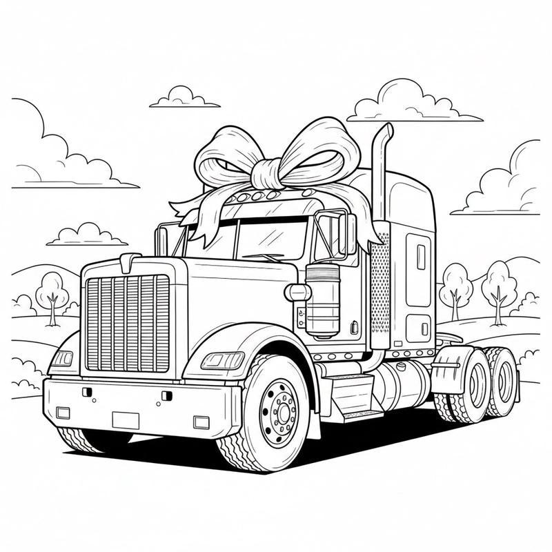 Hình xe đầu kéo nét rõ để bé tô màu