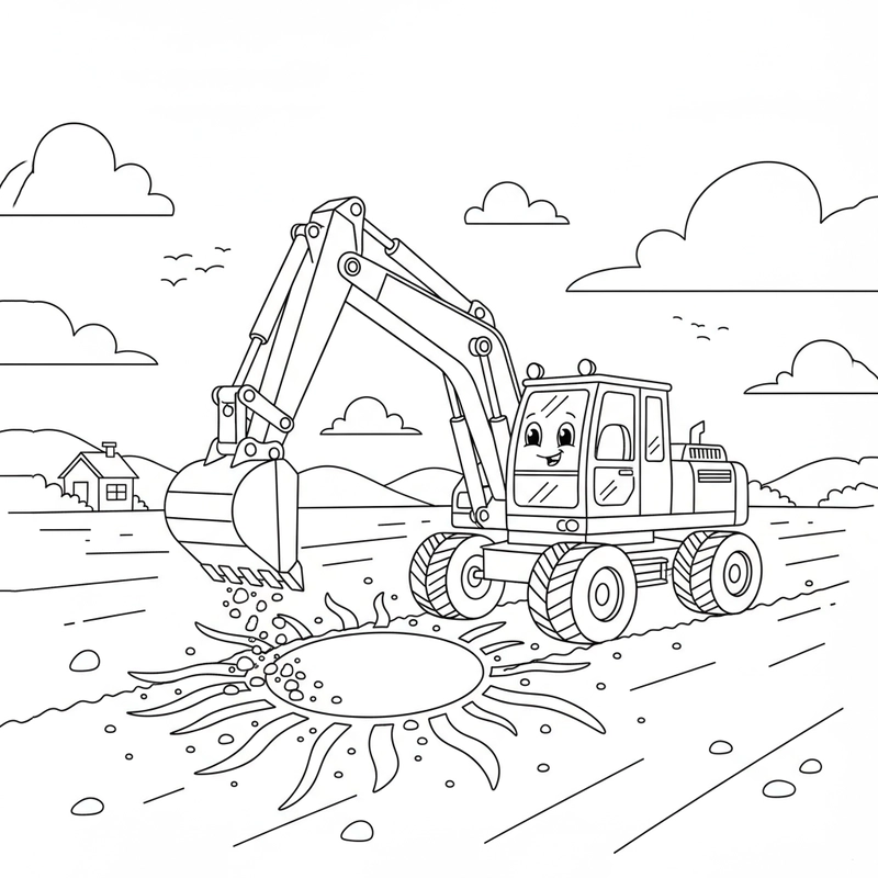 Hình xe máy xúc cho bé tô