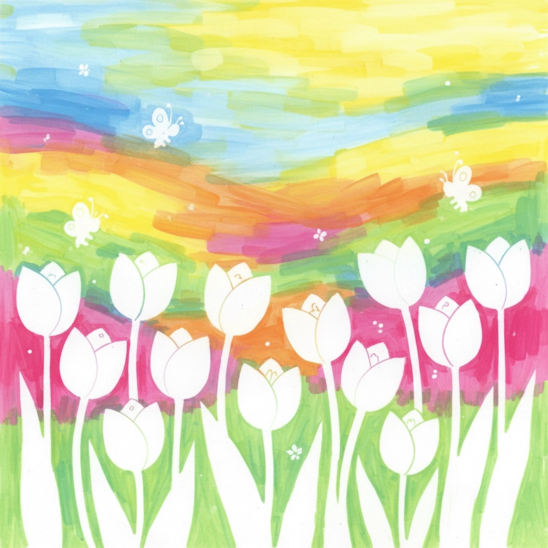 Mẫu đơn giản hoa tulip cho bé vẽ