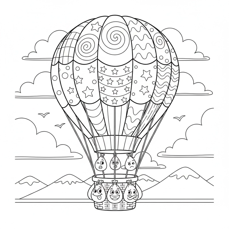 Mẫu hình khinh khí cầu tô màu