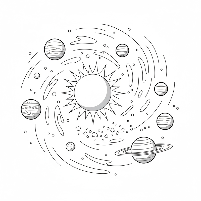 Mẫu tô màu Hệ Mặt Trời đơn giản