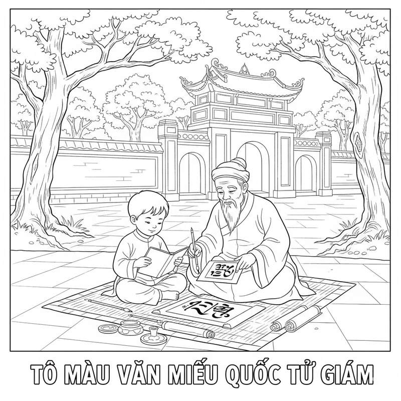 Mẫu tô màu Văn Miếu Quốc Tử Giám