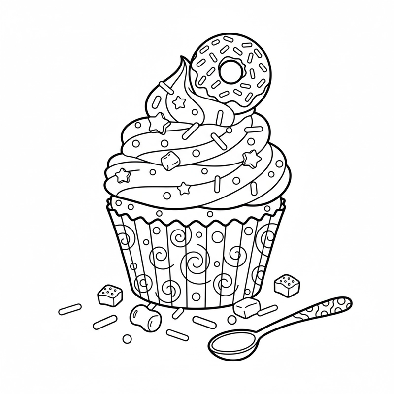 Mẫu tô màu bánh Cupcake dễ tô