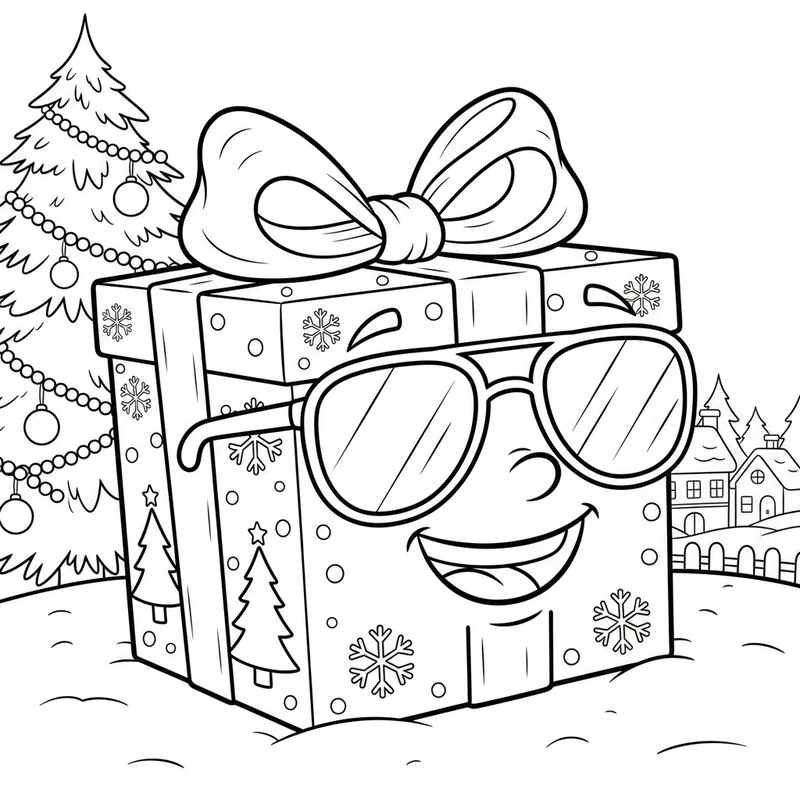 Mẫu tô màu hộp quà Noel đáng yêu