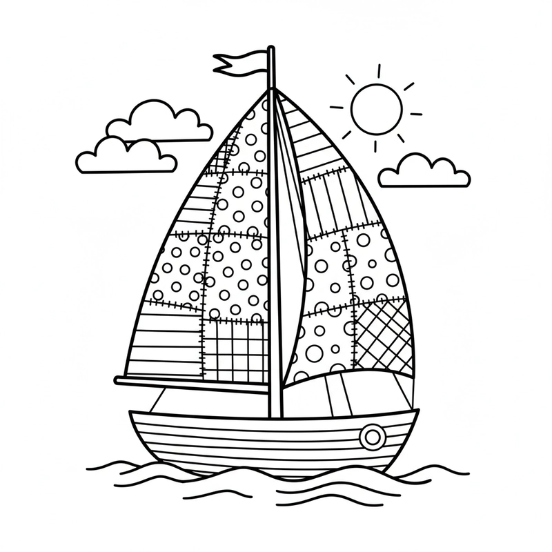 Mẫu tô màu thuyền buồm đơn giản cho bé