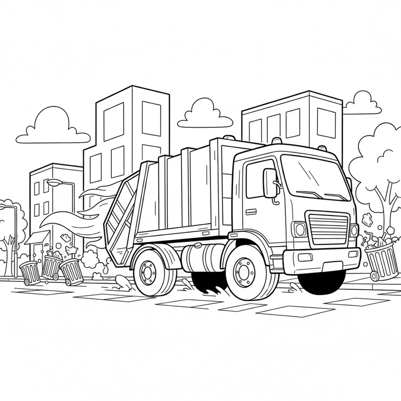 Mẫu tô màu xe chở rác đáng yêu cho trẻ