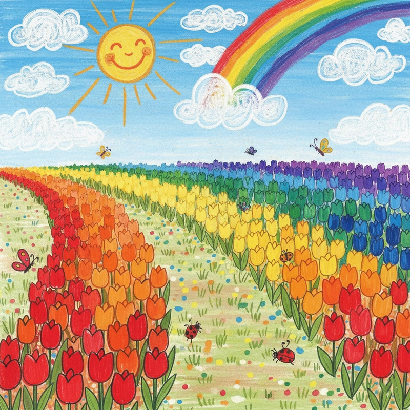 Mẫu tranh hoa tulip tươi sáng