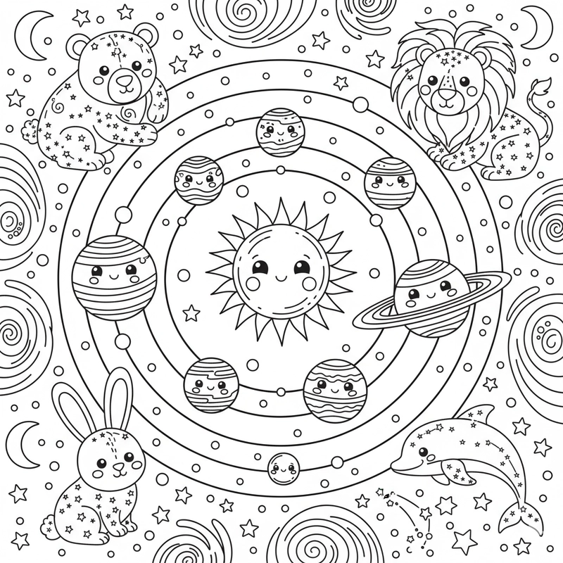 Mẫu tranh tô màu các hành tinh sinh động