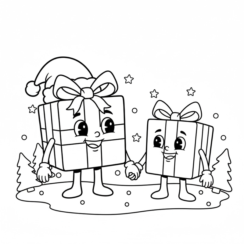 Mẫu tranh tô màu hộp quà nhỏ xinh