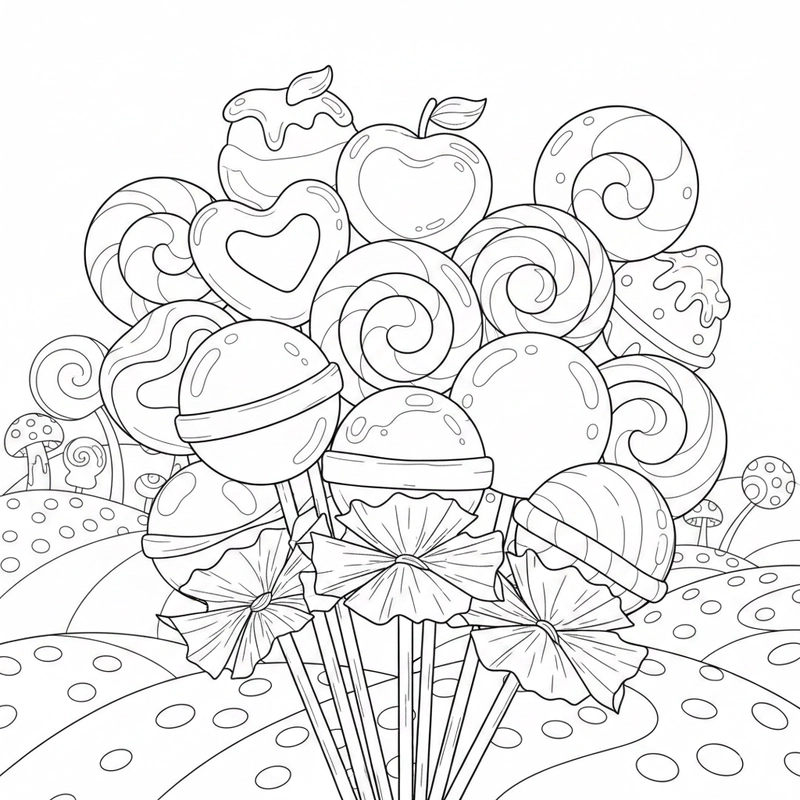 Mẫu tranh tô màu kẹo mút đáng yêu