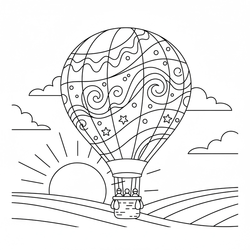Mẫu tranh tô màu khinh khí cầu