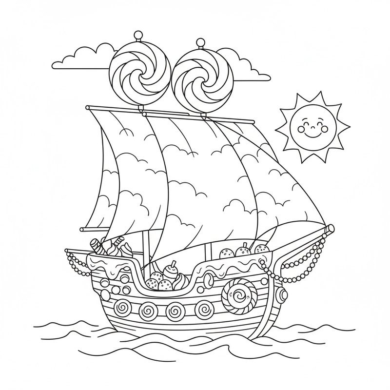 Mẫu tranh tô màu thuyền buồm ngộ nghĩnh
